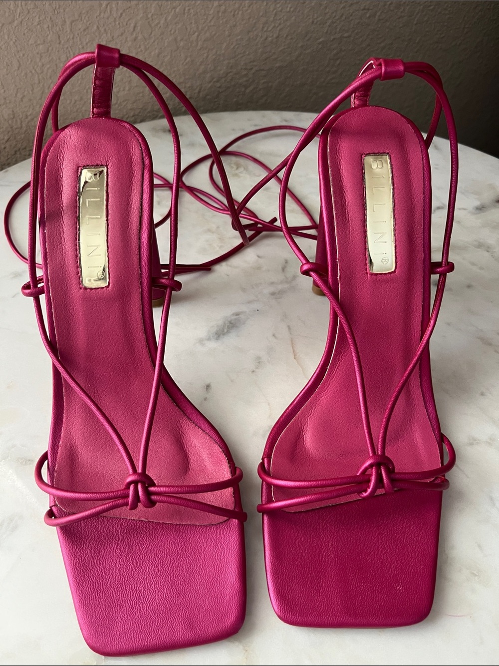 Billini Fuchsia Lace-Up Square Toe Heels
